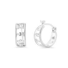 Load image into Gallery viewer, Sterling Silver Rhodium Plated Goodluck Charm Hoop Latch Lock Earring