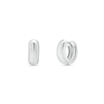 Sterling Silver Rhodium Plated Chunky 6mm Round Huggie Hoop Earrings