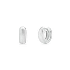 Sterling Silver Rhodium Plated Chunky 6mm Round Huggie Hoop Earrings