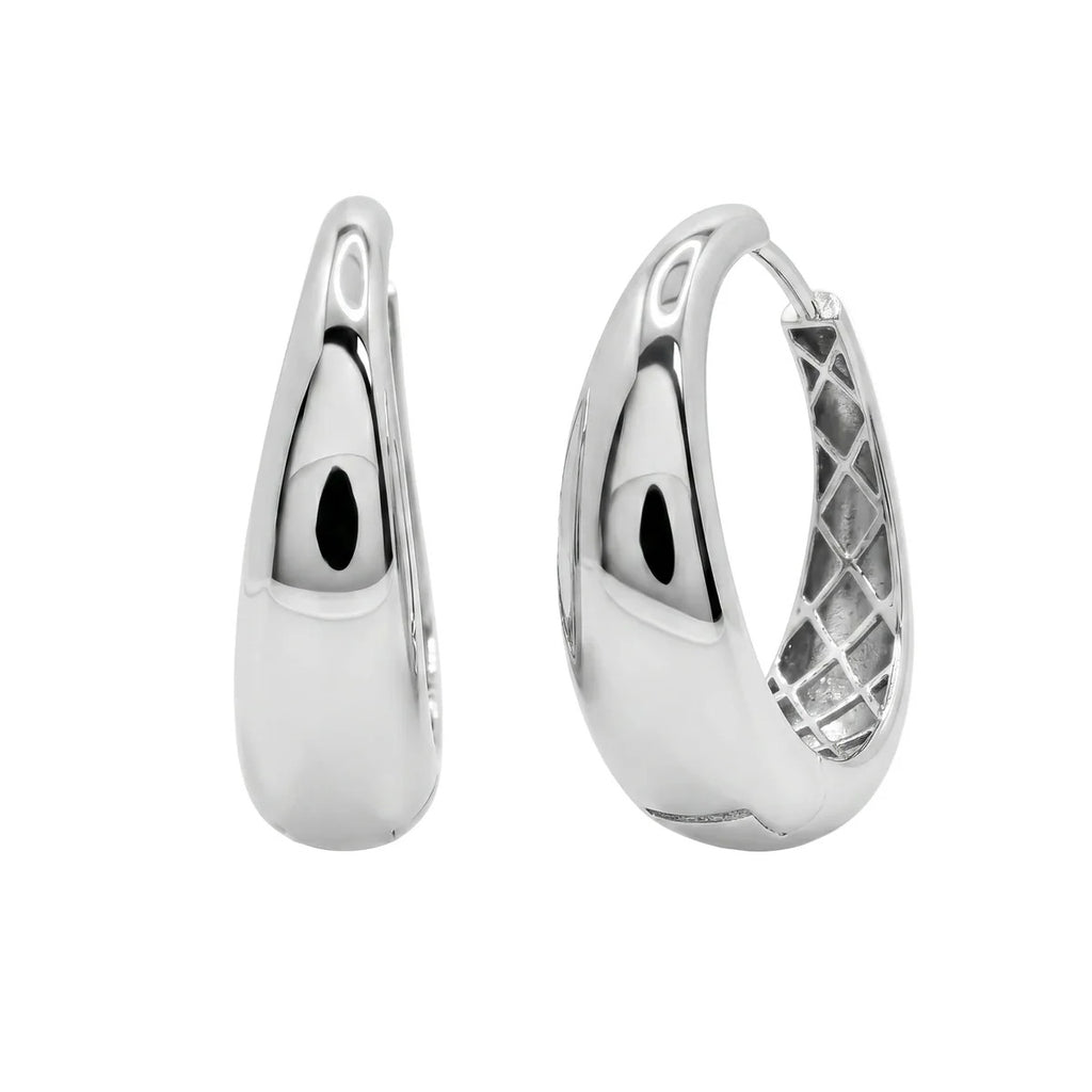 Sterling Silver Rhodium Plated Teardrop Hoop Earrings
