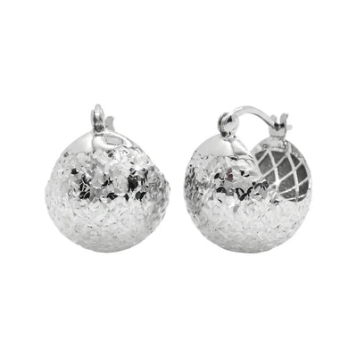 Sterling Silver Rhodium Plated Dome Latch Lock Earrings