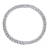Sterling Silver Rhodium Plated Miami Curb CZ Encrusted Hip Hop Chain Width-12.3mm