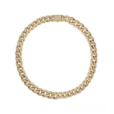 Sterling Silver Gold Plated Miami Curb CZ Encrusted Hip Hop Chain Width-11.2mm