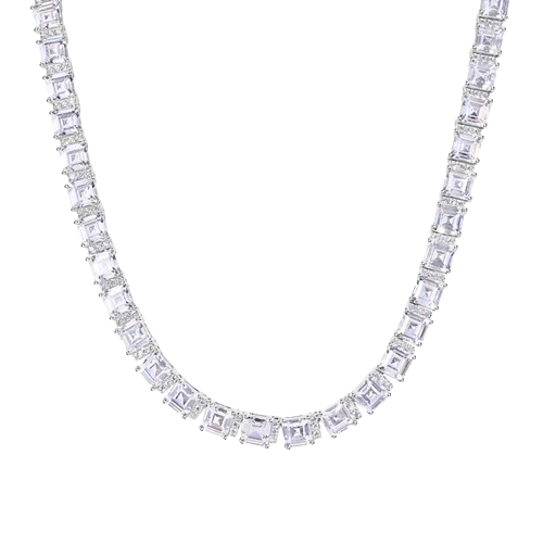 Sterling Silver Rhodium Plated Multi Shape CZ Dangle Bridal Pendant Necklace