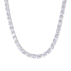 Sterling Silver Rhodium Plated Square Cut Green CZ Adjustable Length Tennis Necklace