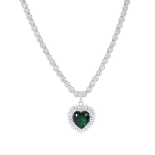 Load image into Gallery viewer, Sterling Silver Rhodium Plated Heart Green CZ Pendant Round Cut Clear CZ Tennis Necklace