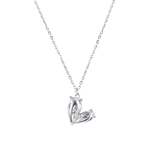 Sterling Silver Rhodium Plated Heart Clear CZ Adjustable Necklace