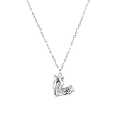 Sterling Silver Rhodium Plated Heart Clear CZ Adjustable Necklace