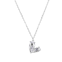 Sterling Silver Rhodium Plated Heart Clear CZ Adjustable Necklace