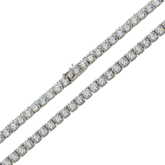 Sterling Silver Rhodium Plated Round 4MM CZ Tennis Necklace