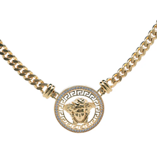 Load image into Gallery viewer, Sterling Silver Gold Plated Medusa Greek Key Clear CZ Curb Adjustable Necklace