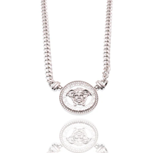 Load image into Gallery viewer, Sterling Silver Rhodium Plated Medusa Greek Key Clear CZ Curb Adjustable Necklace