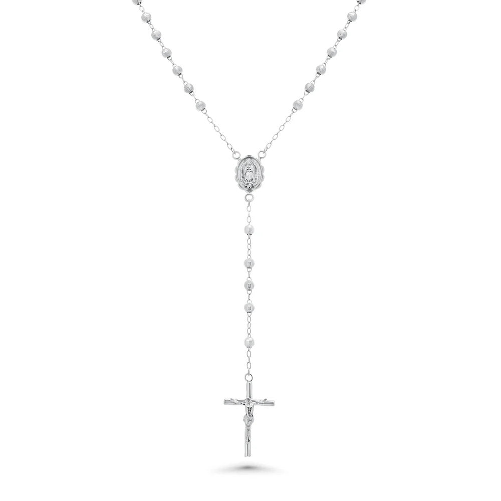Sterling Silver Rhodium Plated DC Rosary Necklace