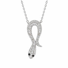 Load image into Gallery viewer, Sterling Silver Rhodium Plated Snake Clear CZ Adjustable Necklace