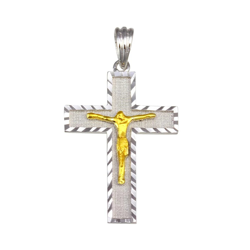 Sterling Silver Two Toned Plated DC Border Cross Pendant Dimension 16mm x 31mm
