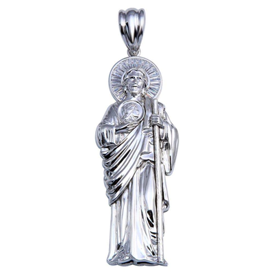 Sterling Silver Rhodium Plated St Jude Pendant