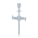 Sterling Silver Rhodium Plated CZ Small Nail Cross Pendant