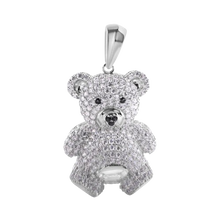 Load image into Gallery viewer, Sterling Silver Rhodium Plated Teddy Bear and Black CZ Pendant