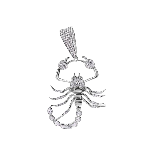 Sterling Silver Rhodium Plated Scorpion Clear CZ Small Pendant