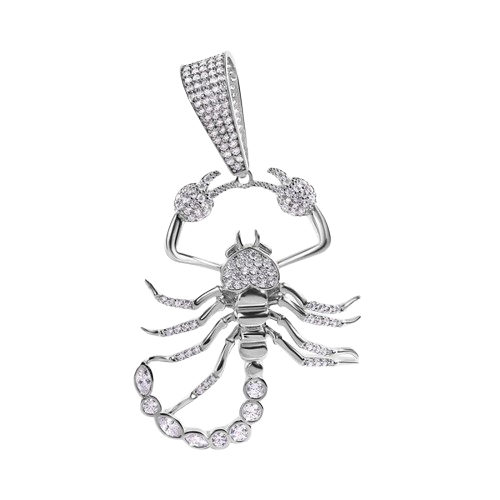 Sterling Silver Rhodium Plated Scorpion Clear CZ Large Pendant