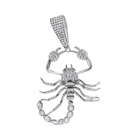 Sterling Silver Rhodium Plated Scorpion Clear CZ Large Pendant