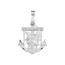 Load image into Gallery viewer, Sterling Silver Diamond Cut Eagle Anchor Red CZ Pendant