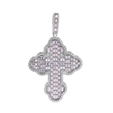 Sterling Silver Rhodium Plated Cathedral Cross Baguette Clear Large CZ Pendant