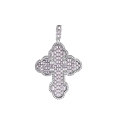 Sterling Silver Rhodium Plated Cathedral Cross Baguette Clear CZ Pendant