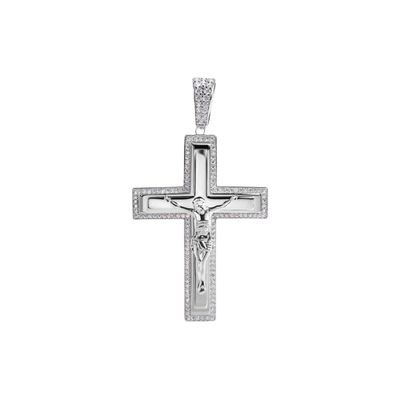 Sterling Silver Rhodium Plated Crucifix Clear CZ Pendant