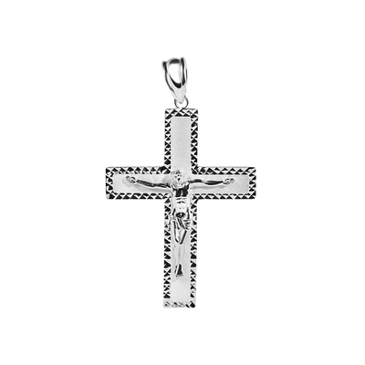 Sterling Silver Diamond Cut Jesus Christ Cross Pendant