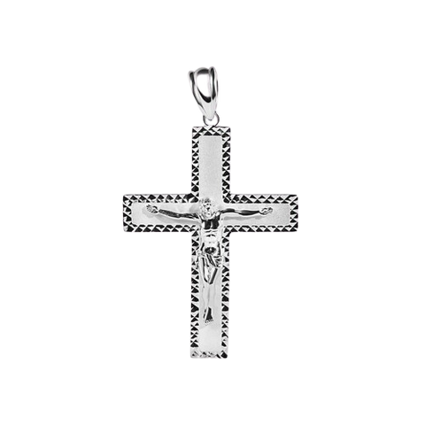 Sterling Silver Diamond Cut Jesus Christ Cross Pendant