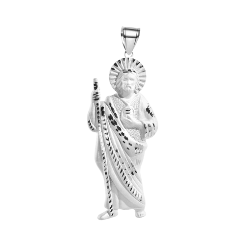 Sterling Silver Rhodium Plated Diamond Cut Jesus Christ Pendant