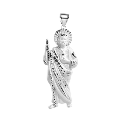 Sterling Silver Rhodium Plated Diamond Cut Jesus Christ Pendant