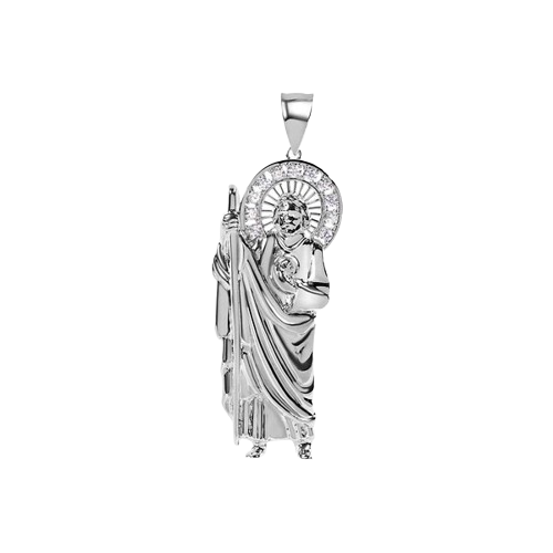 Sterling Silver Rhodium Plated Jesus Christ Clear CZ Pendant