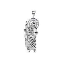 Load image into Gallery viewer, Sterling Silver Rhodium Plated Jesus Christ Clear CZ Pendant
