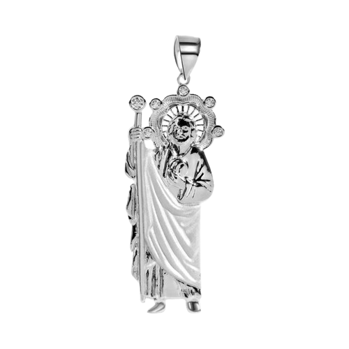 Sterling Silver Rhodium Plated Sandblast Jesus Christ Clear CZ Pendant
