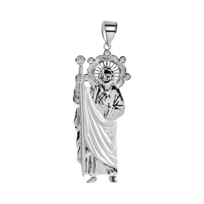 Sterling Silver Rhodium Plated Sandblast Jesus Christ Clear CZ Pendant