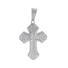 Load image into Gallery viewer, Sterling Silver Rhodium Plated Cross Baguette Clear CZ Pendant