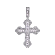 Load image into Gallery viewer, Sterling Silver Rhodium Plated Cross Baguette Clear CZ Pendant