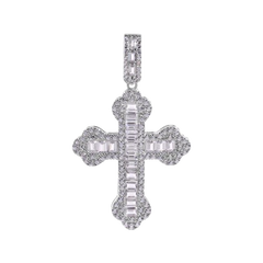 Sterling Silver Rhodium Plated Cross Baguette Clear CZ Pendant