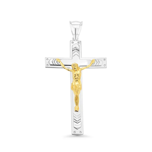 Sterling Silver Two Tone Plated Crucifix Cross Clear CZ Pendant