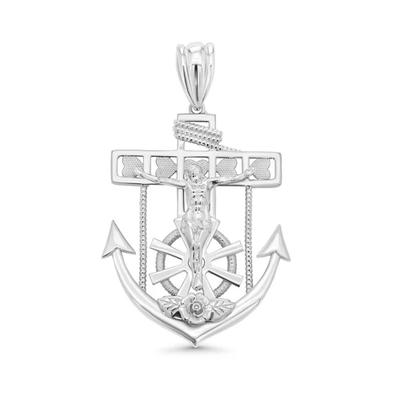 Sterling Silver Rhodium Plated Mariner Anchor Cross Pendant