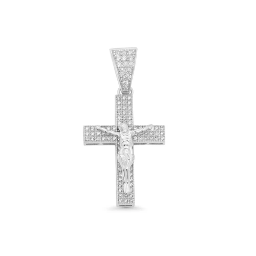 Sterling Silver Rhodium Plated Crucifix Cross Clear CZ Pendant