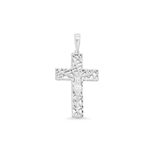 Load image into Gallery viewer, Sterling Silver Rhodium Plated Diamond Cut Hollow Intersecting Pattern Cross Pendant