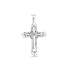 Load image into Gallery viewer, Sterling Silver Rhodium Plated Layered Crucifix Cross Arrow Edge Clear CZ Pendant