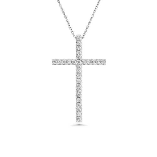 Sterling Silver Rhodium Plated Cross Clear CZ Adjustable Pendant