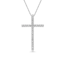 Load image into Gallery viewer, Sterling Silver Rhodium Plated Cross Clear CZ Adjustable Pendant