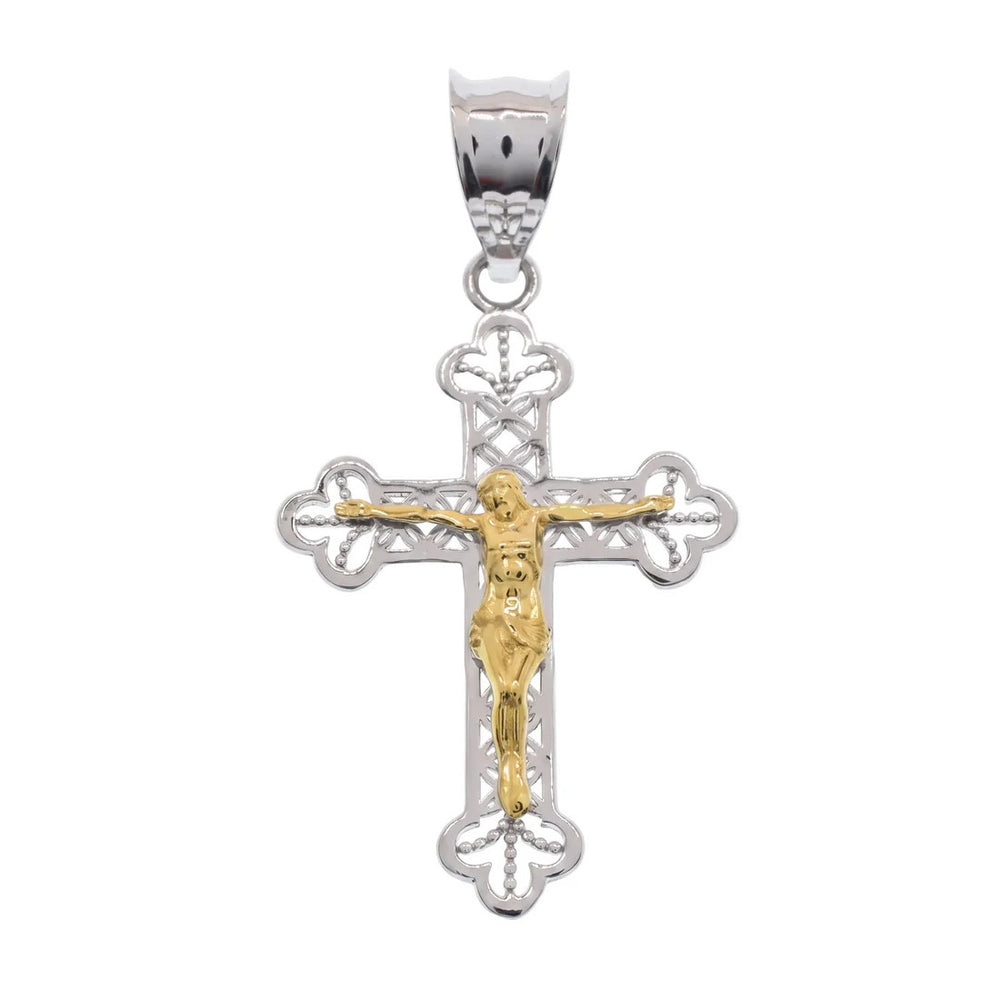 Sterling Silver Two Tone Plated Filigree Crucifix Pendant