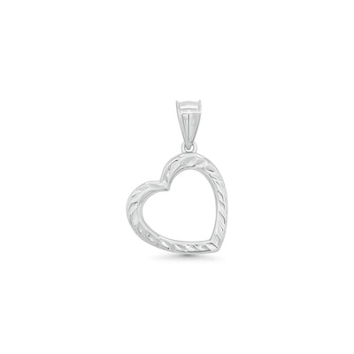 Sterling Silver Rhodium Plated Textured Heart Outline Pendant