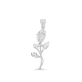 Sterling Silver Rhodium Plated Diamond Cut Rose Stem Pendant